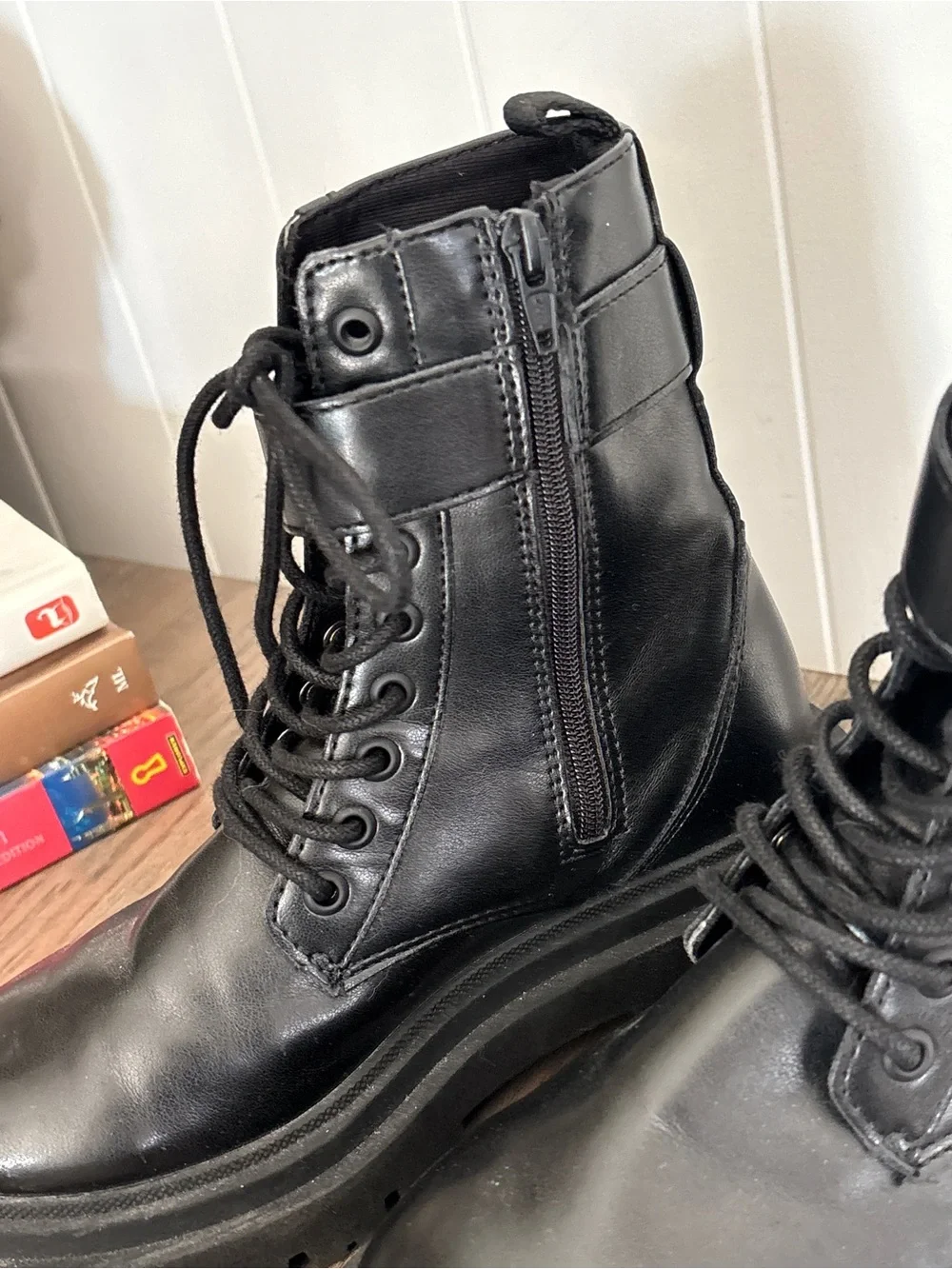 Zara Kids Black Floral Chunky Combat Boots Girl US Size 1 or EU 32